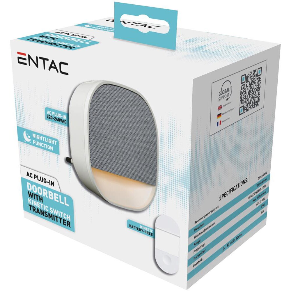 Sonerie wireless ENTAC, 150m, IP44, alb