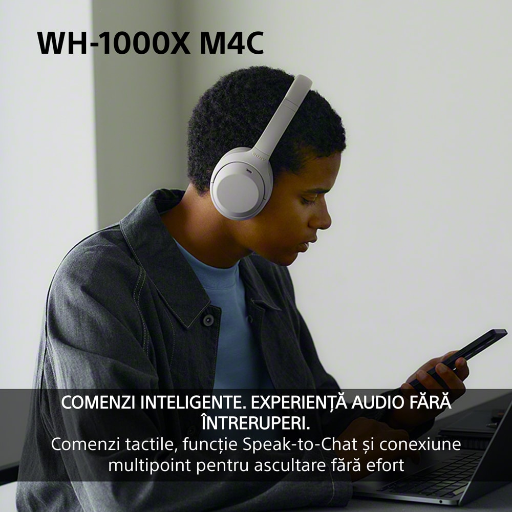 Casti SONY WH-1000XM4CB, Bluetooth, Over-ear, Microfon, Noise Cancelling, negru