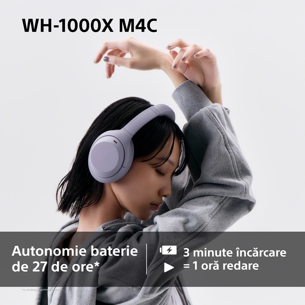 Casti SONY WH-1000XM4CV, Bluetooth, Over-ear, Microfon, Noise Cancelling, violet