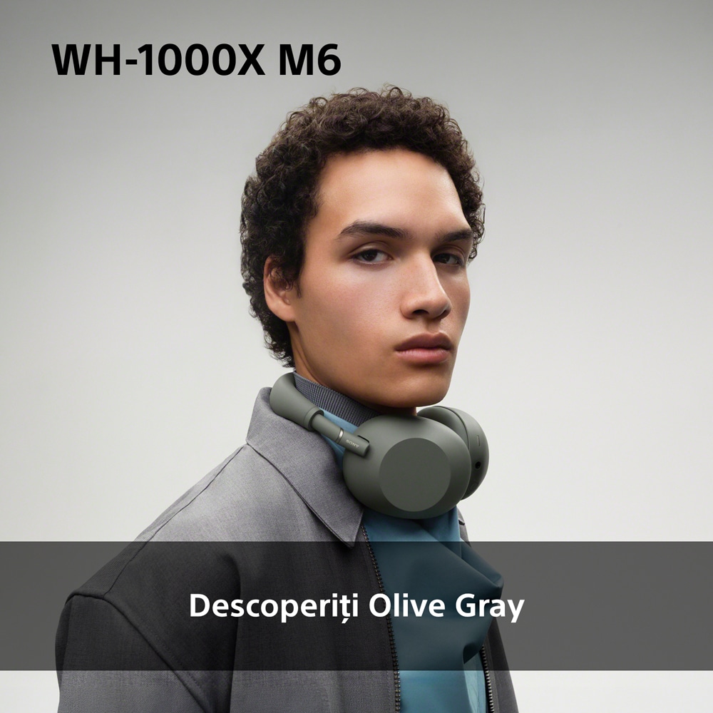 Casti SONY WH-1000XM6, Bluetooth, Over-Ear, Microfon, Noise Cancelling, Olive Green