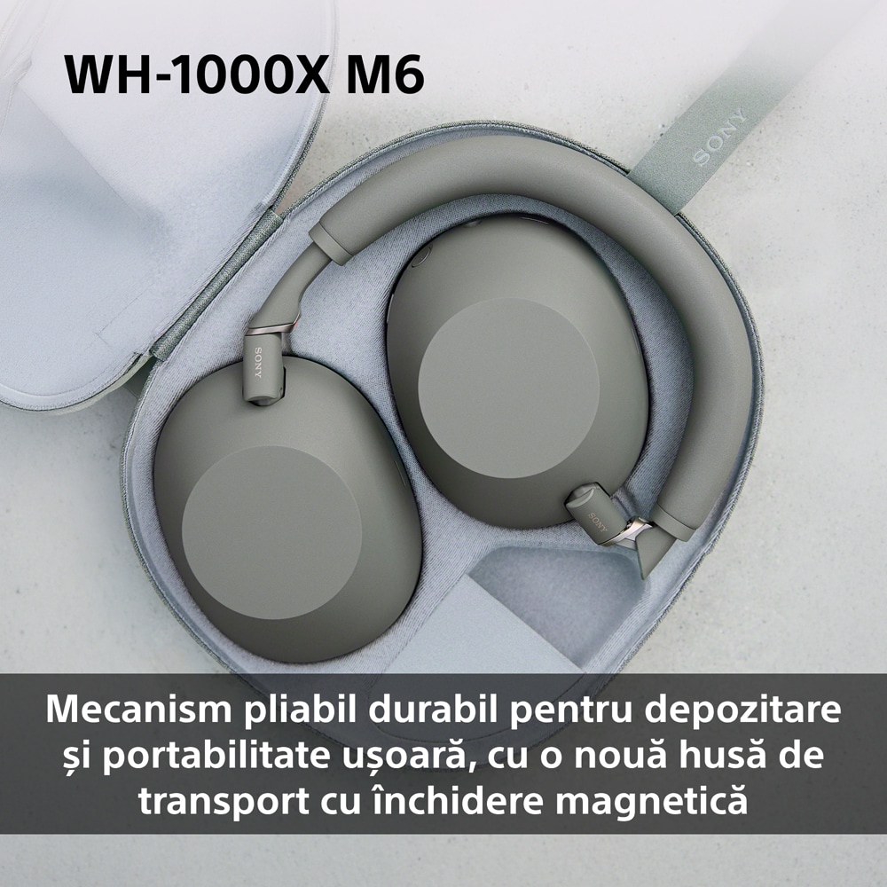 Casti SONY WH-1000XM6, Bluetooth, Over-Ear, Microfon, Noise Cancelling, Olive Green
