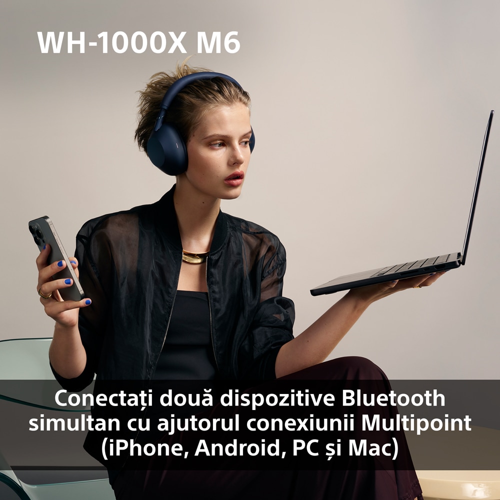 Casti SONY WH-1000XM6, Bluetooth, Over-Ear, Microfon, Noise Cancelling, Olive Green