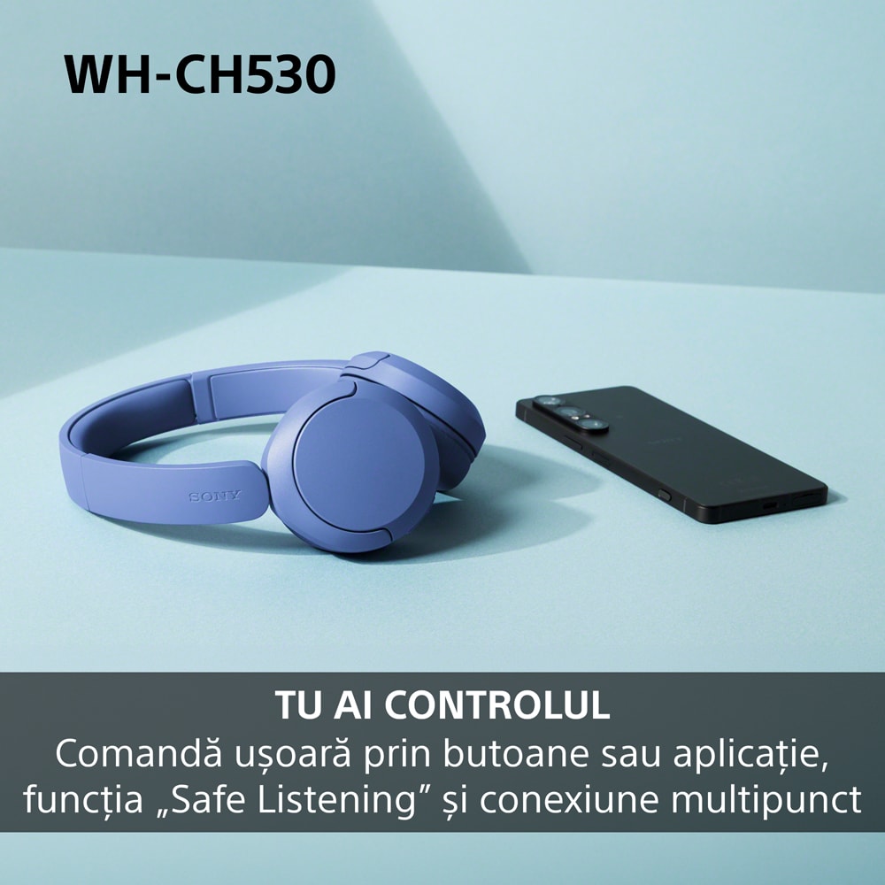 Casti SONY WH-CH530B, Bluetooth, On-Ear, Microfon, negru