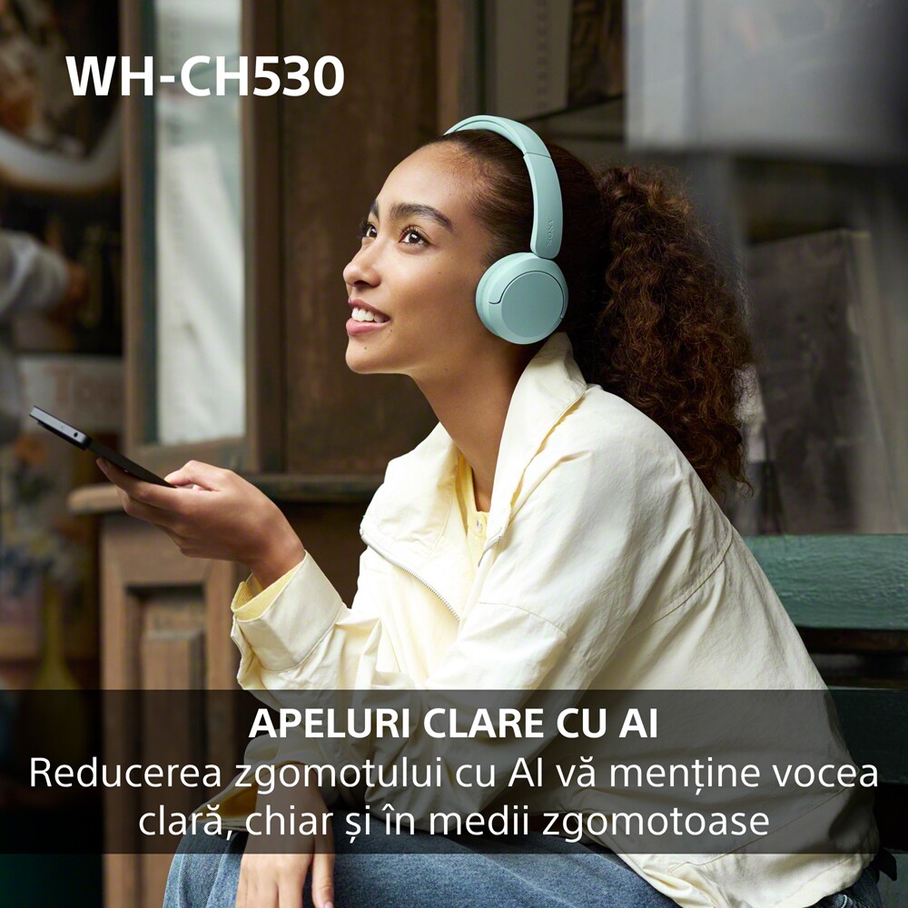 Casti SONY WH-CH530G, Bluetooth, On-Ear, Microfon, Mint