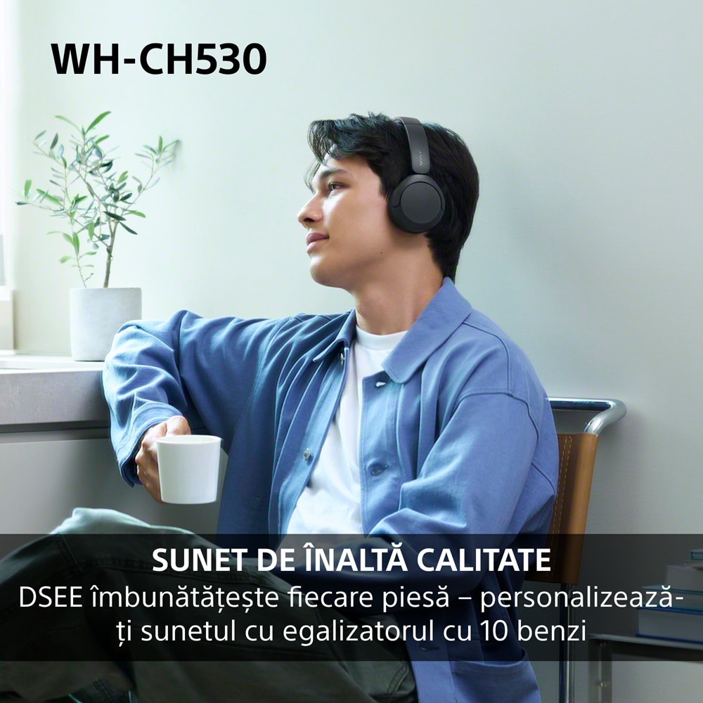 Casti SONY WH-CH530W, Bluetooth, On-Ear, Microfon, alb