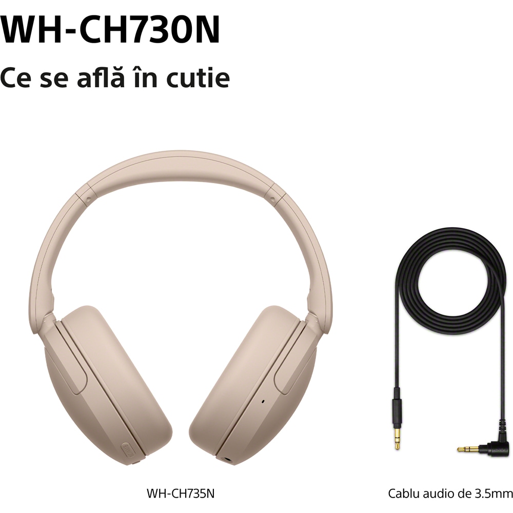Casti SONY WH-CH730NC, Bluetooth, Over-Ear, Microfon, Noise Cancelling, bej