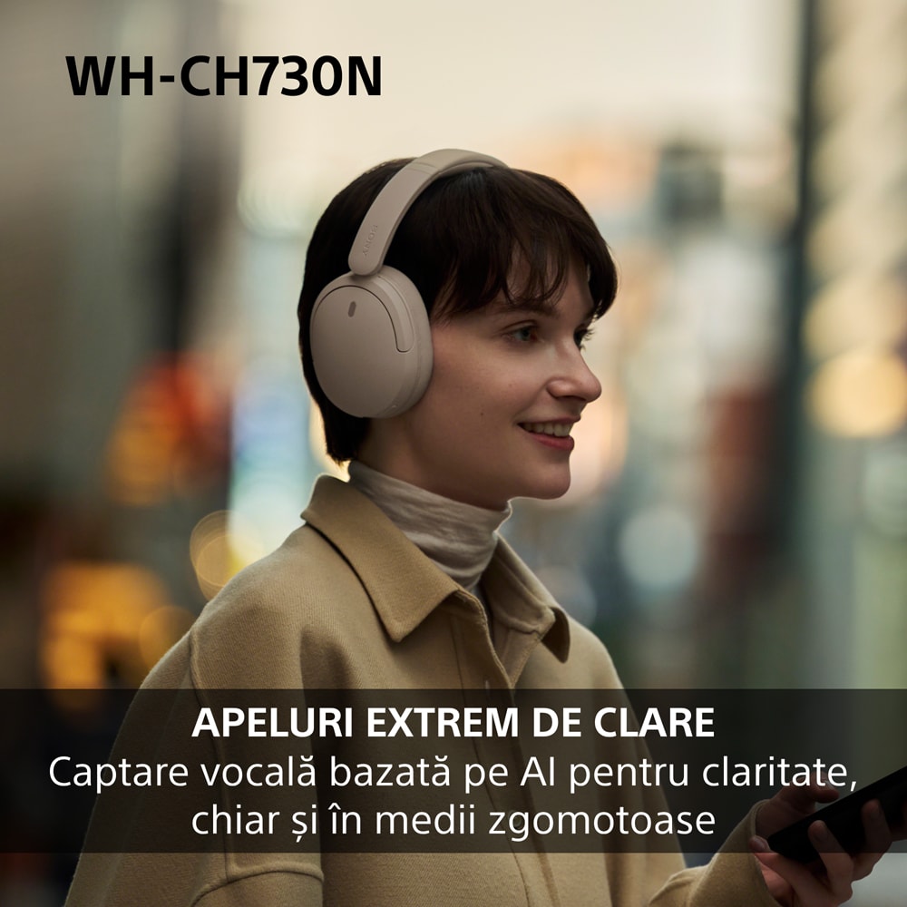 Casti SONY WH-CH730NB, Bluetooth, Over-Ear, Microfon, Noise Cancelling, negru