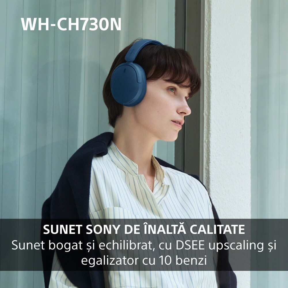Casti SONY WH-CH730NL, Bluetooth, Over-Ear, Microfon, Noise Cancelling, albastru