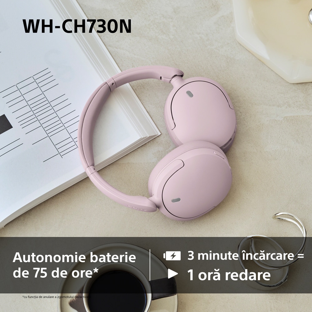 Casti SONY WH-CH730NP, Bluetooth, Over-Ear, Microfon, Noise Cancelling, roz
