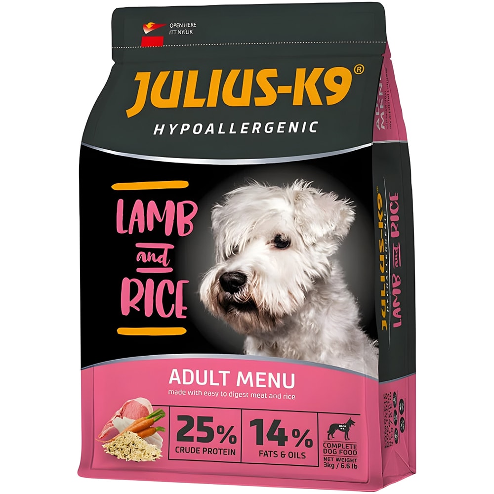 Hrana uscata pentru caini JULIUS K-9 Hypoallergenic, Adult, Miel si Orez, 3 kg