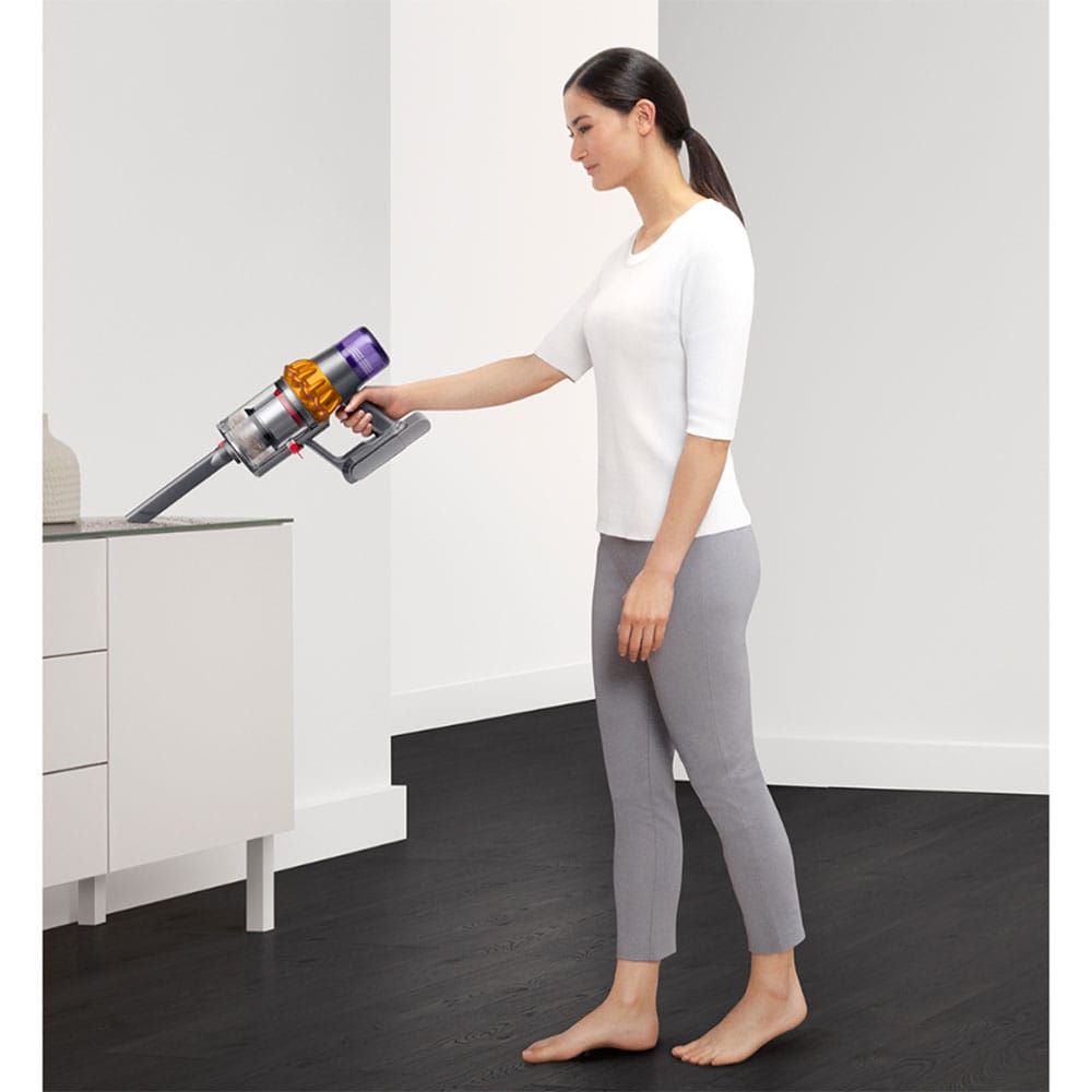 Aspirator vertical DYSON V15 Detect Absolute 49471901, 0.76l, autonomie max 60 min, Senzor Piezo, argintiu-galben