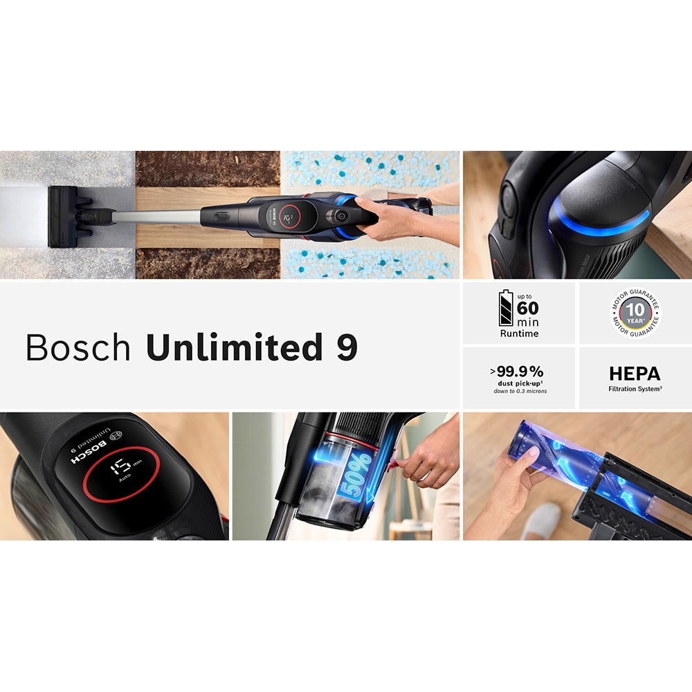 Aspirator vertical BOSCH Unlimited 9 BSS931BHF, 0.4l, 18V, autonomie max 60 min, negru-argintiu