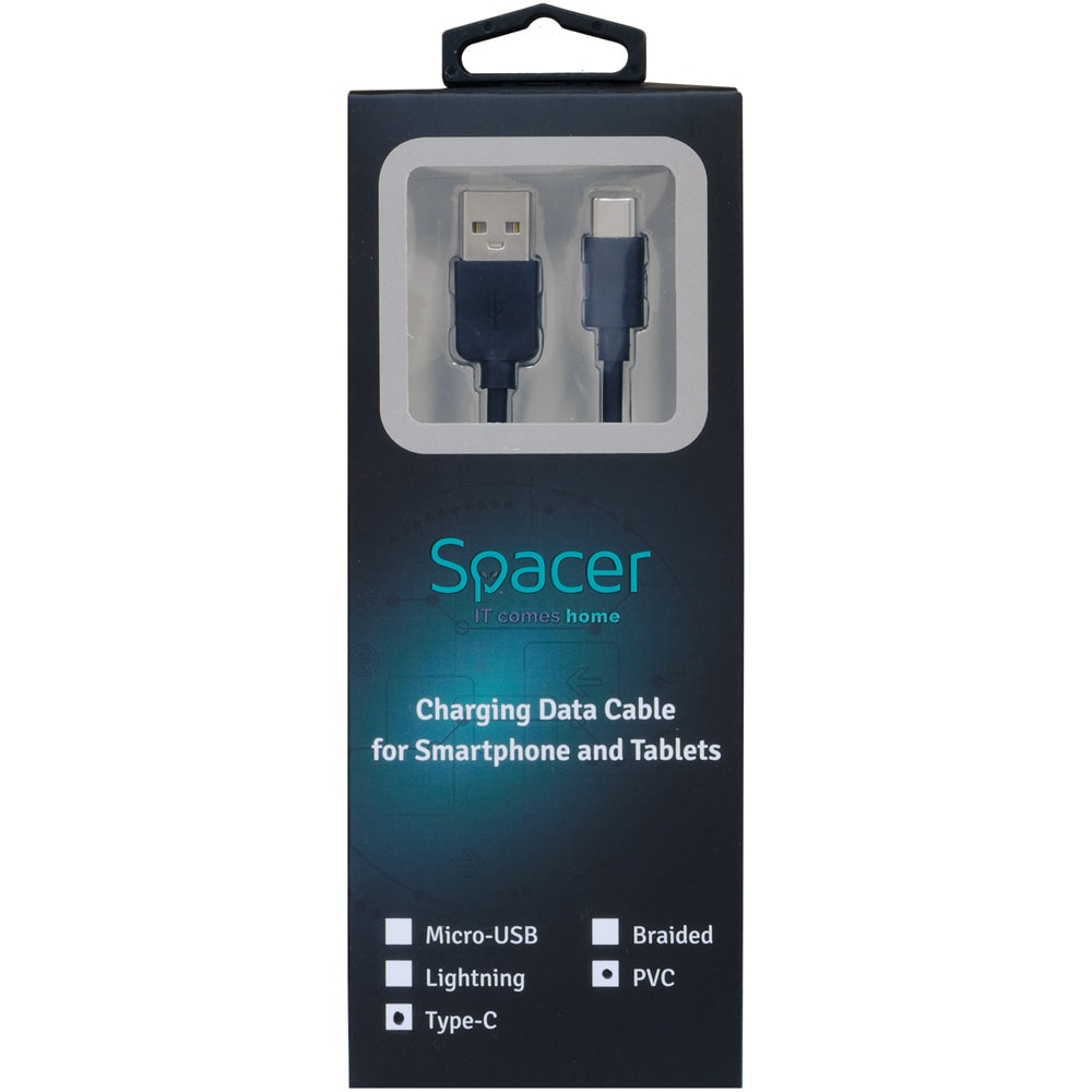 Cablu alimentare si date USB-A la USB-C SPACER, 1 m, negru