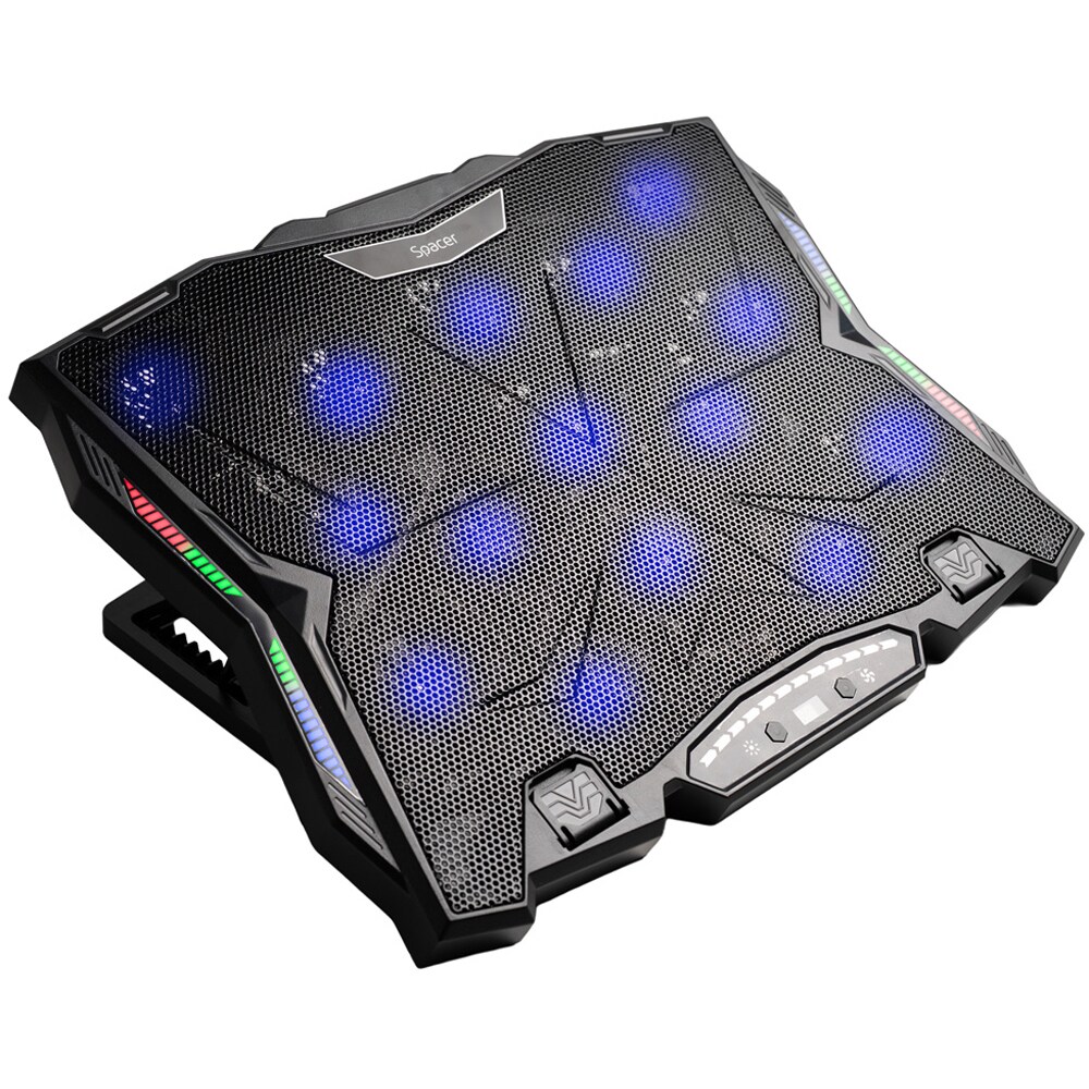 Cooler pad Gaming SPACER SPNS-Gaming-15F, RGB, USB-C, negru