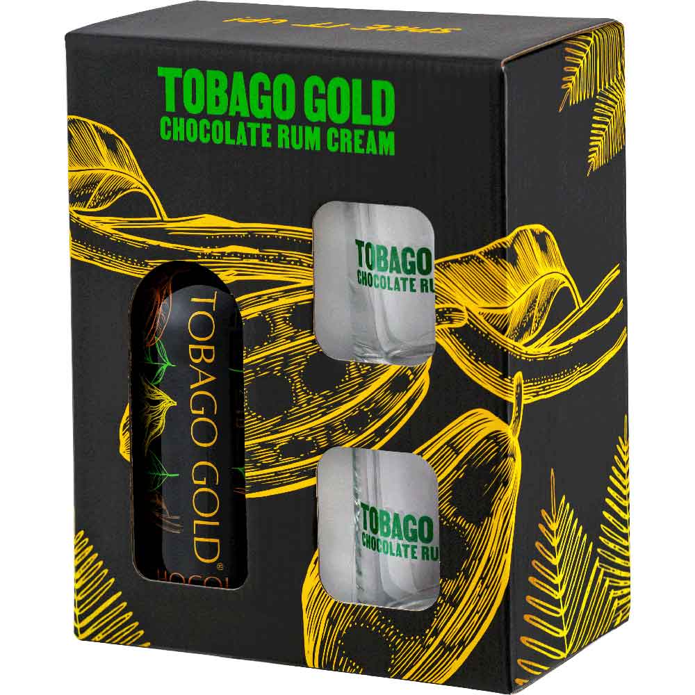Set Rom Tobago Gold, 0.7L + 2 pahare