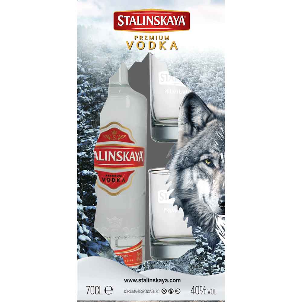Set Vodka Stalinskaya, 0.7L + 2 pahare