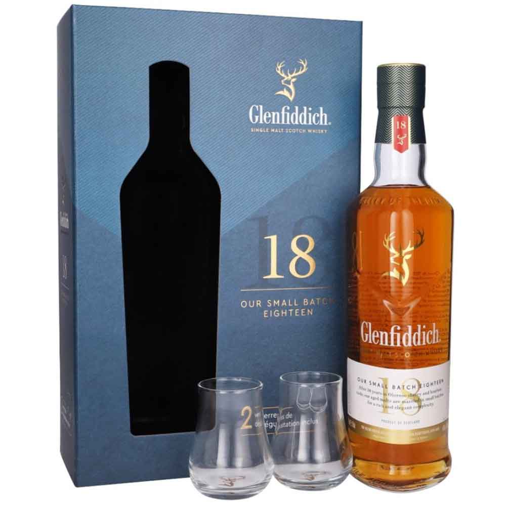 Set Whisky Glenfiddich 18YO, 0.7L + 2 pahare 