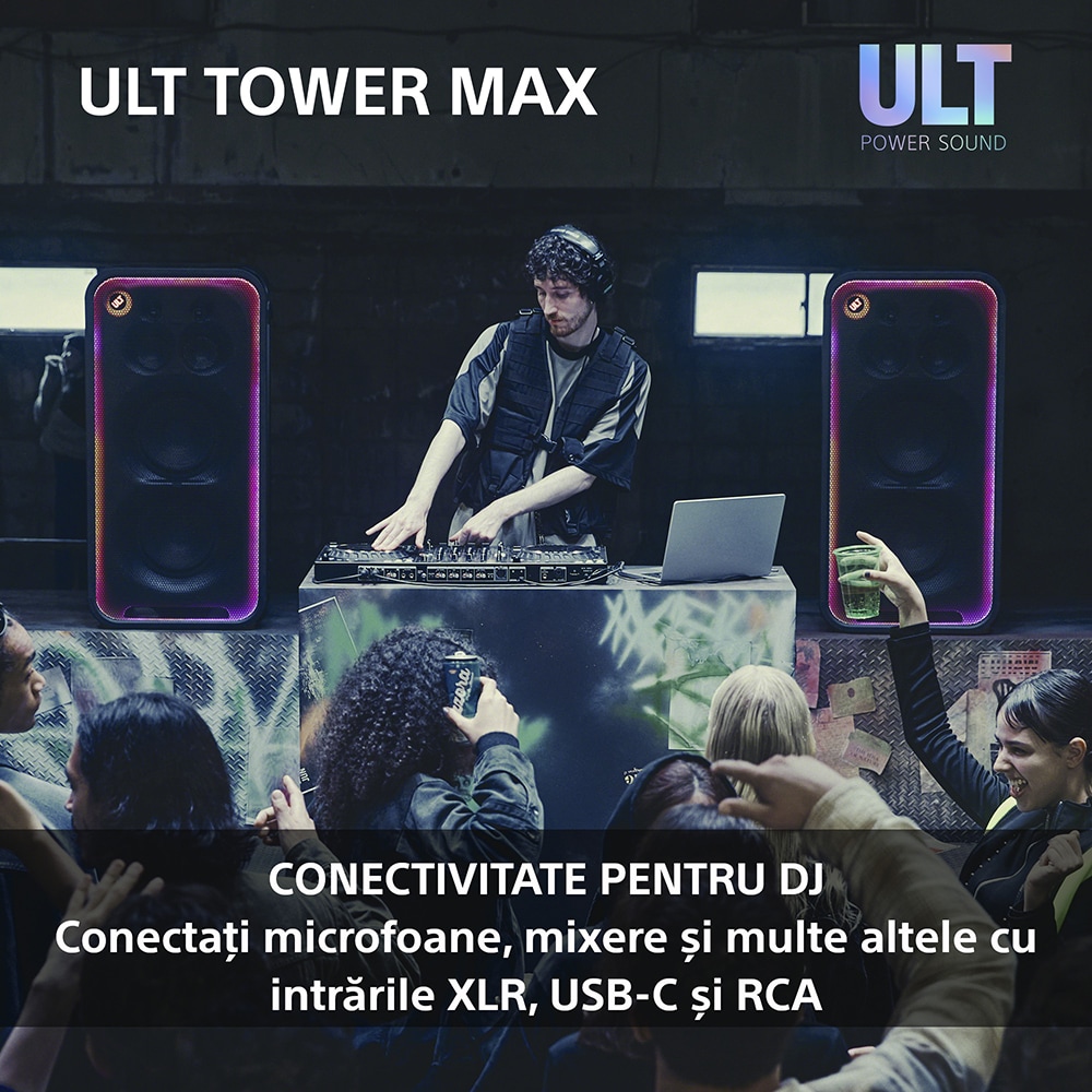 Sistem audio SONY ULT Tower Max, 2150W, Bluetooth, negru