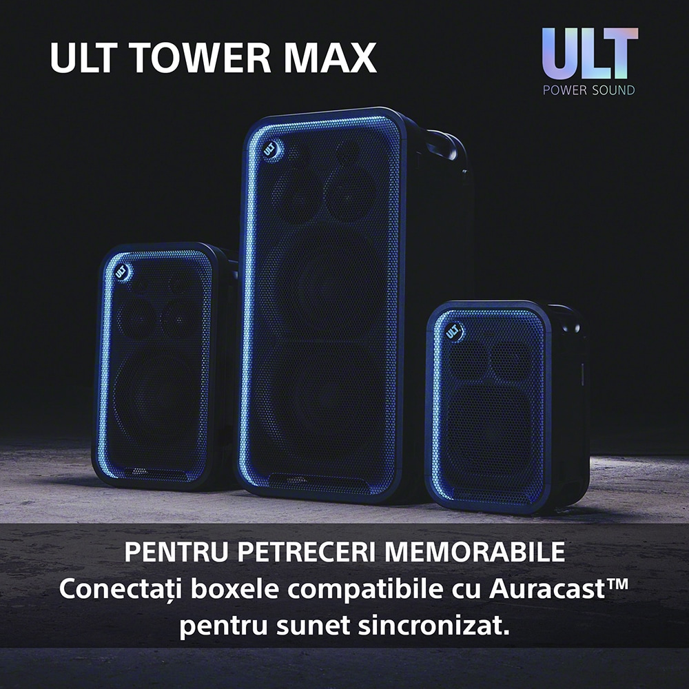 Sistem audio SONY ULT Tower Max, 2150W, Bluetooth, negru