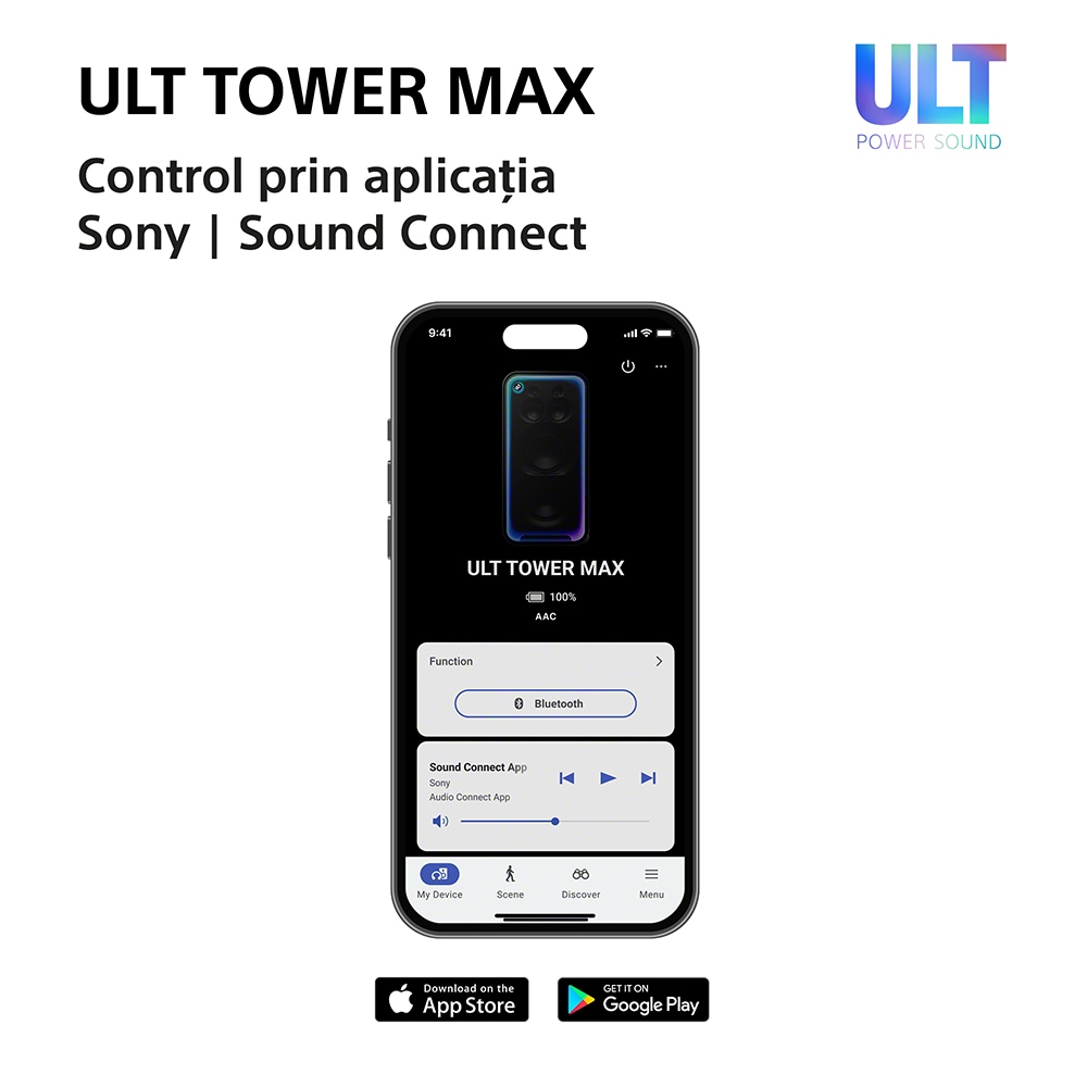 Sistem audio SONY ULT Tower Max, 2150W, Bluetooth, negru