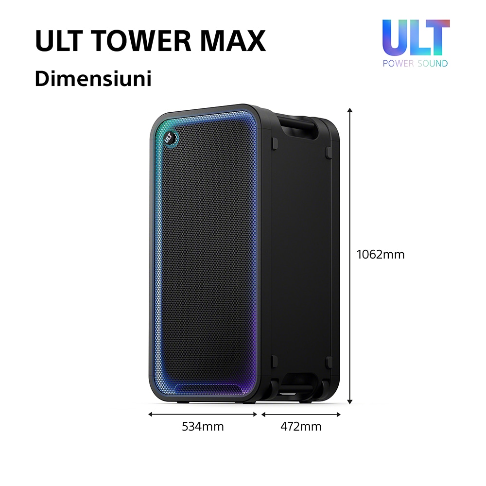 Sistem audio SONY ULT Tower Max, 2150W, Bluetooth, negru