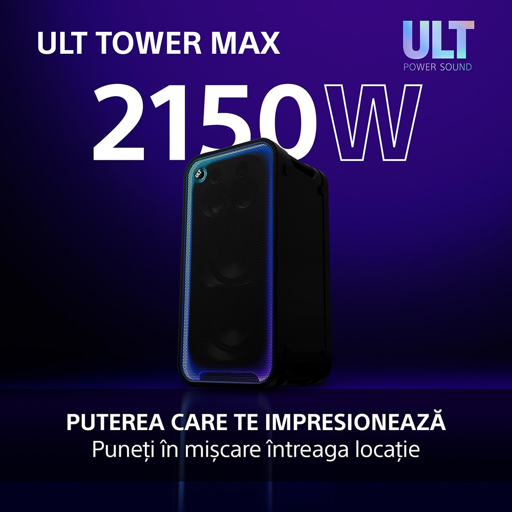 Sistem audio SONY ULT Tower Max, 2150W, Bluetooth, negru