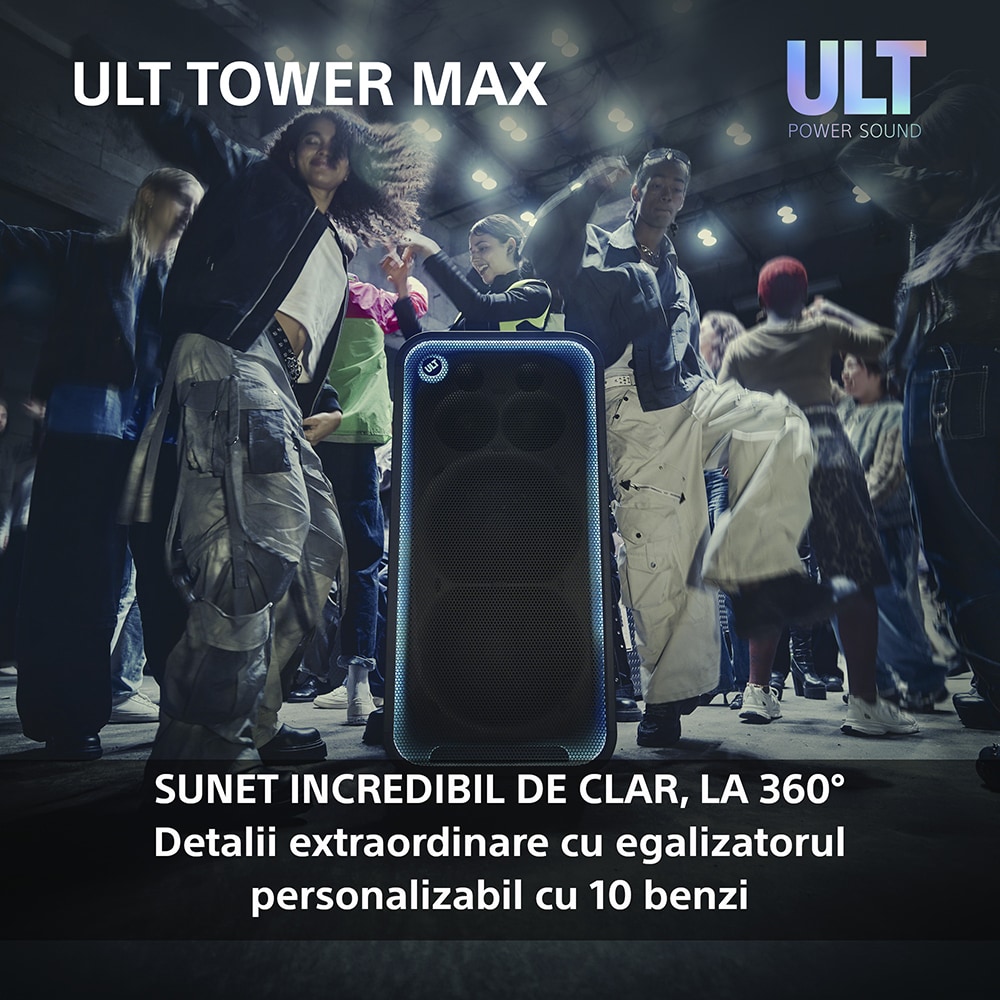 Sistem audio SONY ULT Tower Max, 2150W, Bluetooth, negru