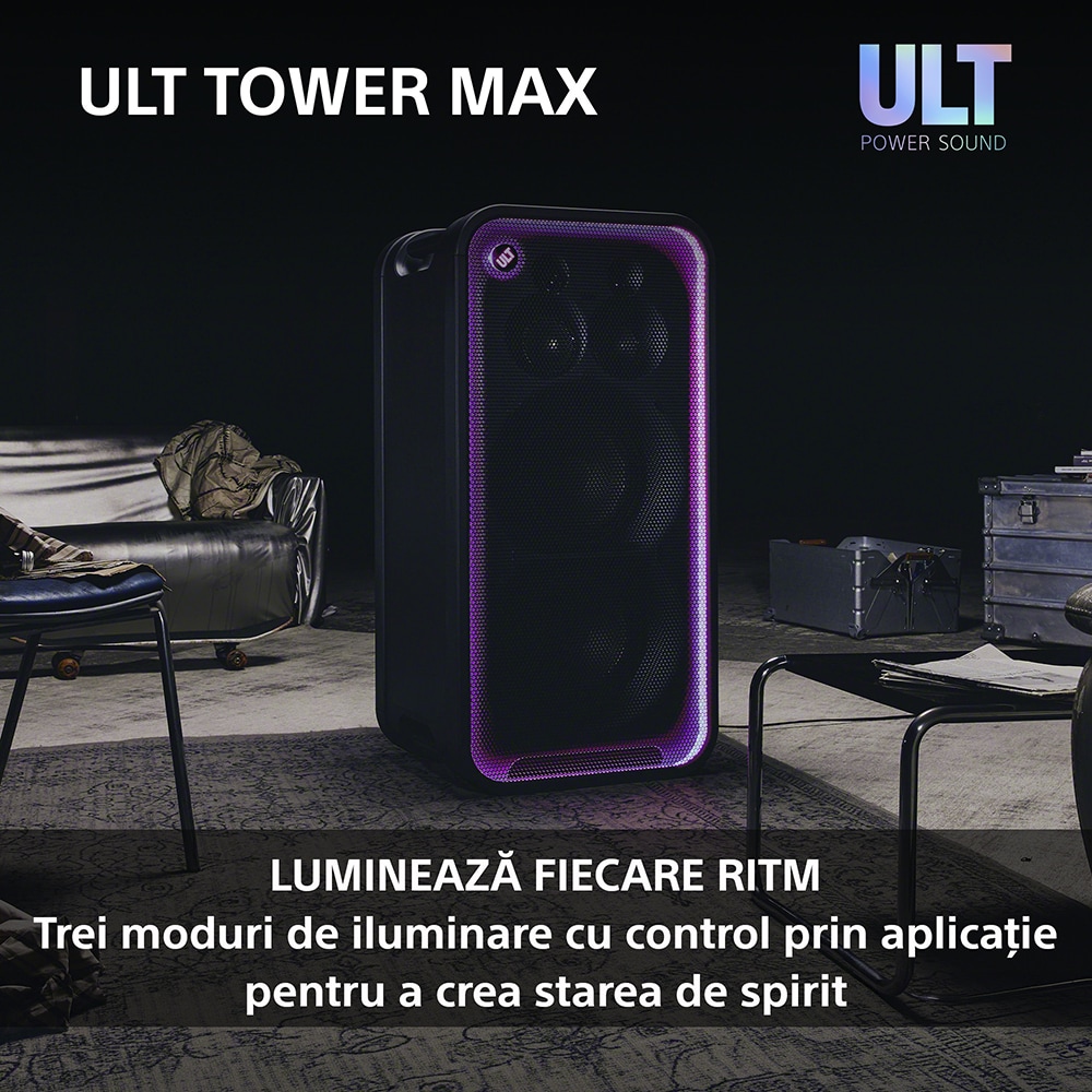 Sistem audio SONY ULT Tower Max, 2150W, Bluetooth, negru