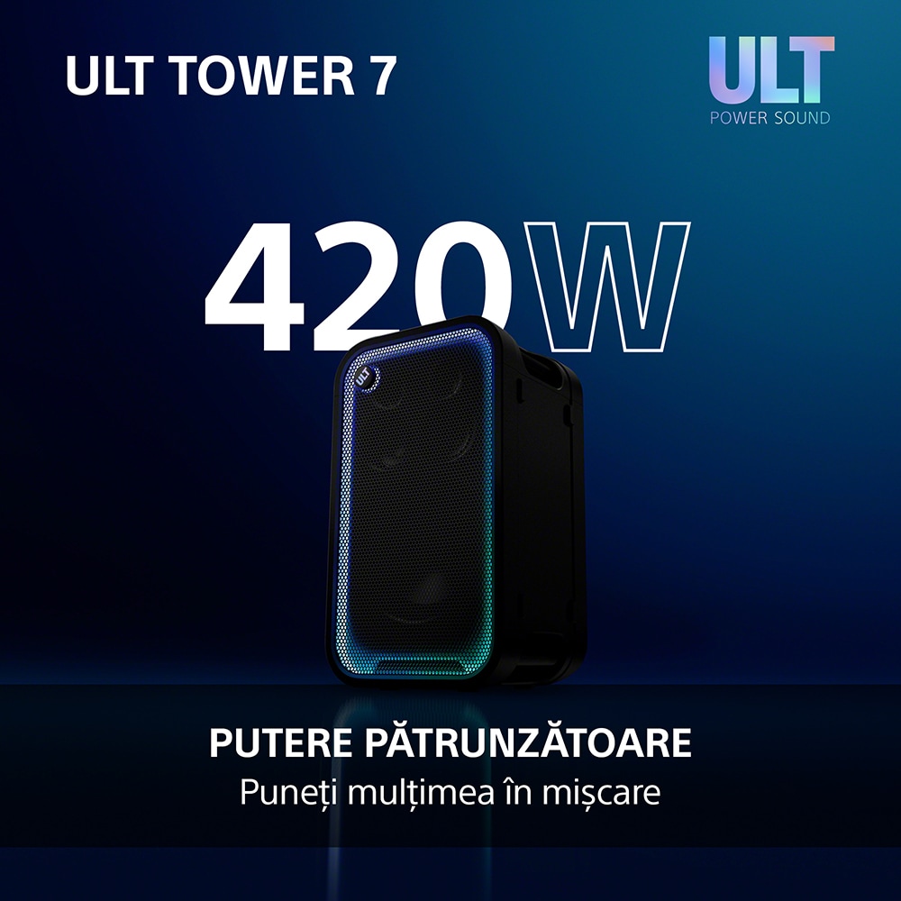 Boxa portabila SONY ULT Tower 7, 420W, Bluetooth, USB, negru
