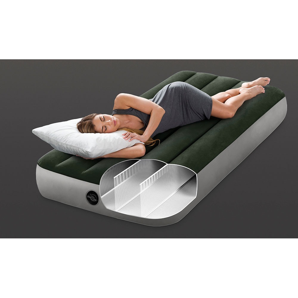 Saltea gonflabila camping INTEX Prestige Downy Twin Dura-Beam, 191 x 76, verde-gri
