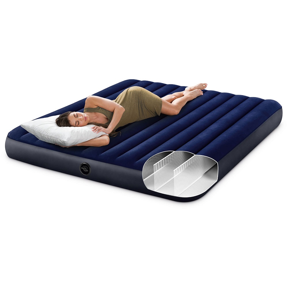 Saltea gonflabila camping INTEX King Dura Beam, 203 x 183 cm, albastru