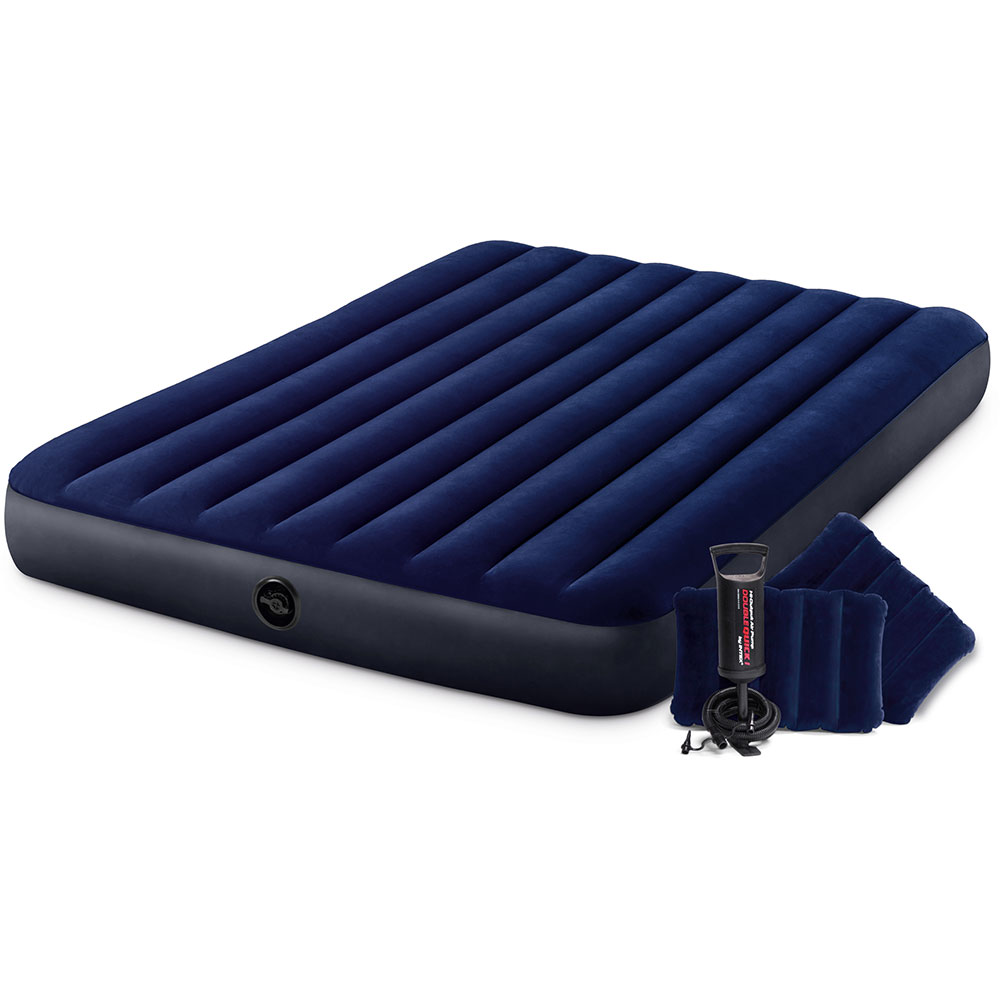 Saltea gonflabila camping INTEX Queen Dura Beam, pompa inclusa, 203 x 152 cm, albastru