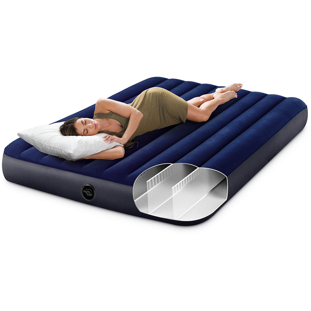 Saltea gonflabila camping INTEX Queen Dura Beam, pompa inclusa, 203 x 152 cm, albastru