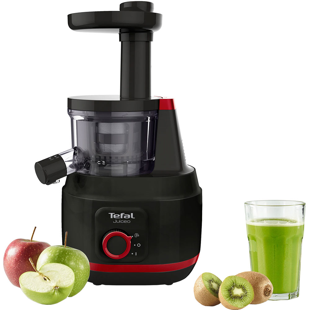 Storcator fructe si legume TEFAL Juiceo ZC150838, 0.8l, 150W, 2 trepte viteza, negru-rosu