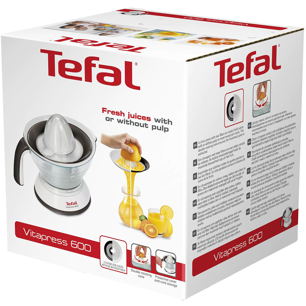 Storcator citrice TEFAL Vitapress ZP300138, 0.6l, 25W, 1 treapta viteza, alb-negru