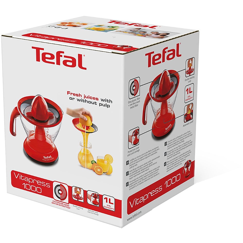 Storcator citrice TEFAL VitaPress ZP302538, 1l, 25W, 1 treapta viteza, rosu-gri