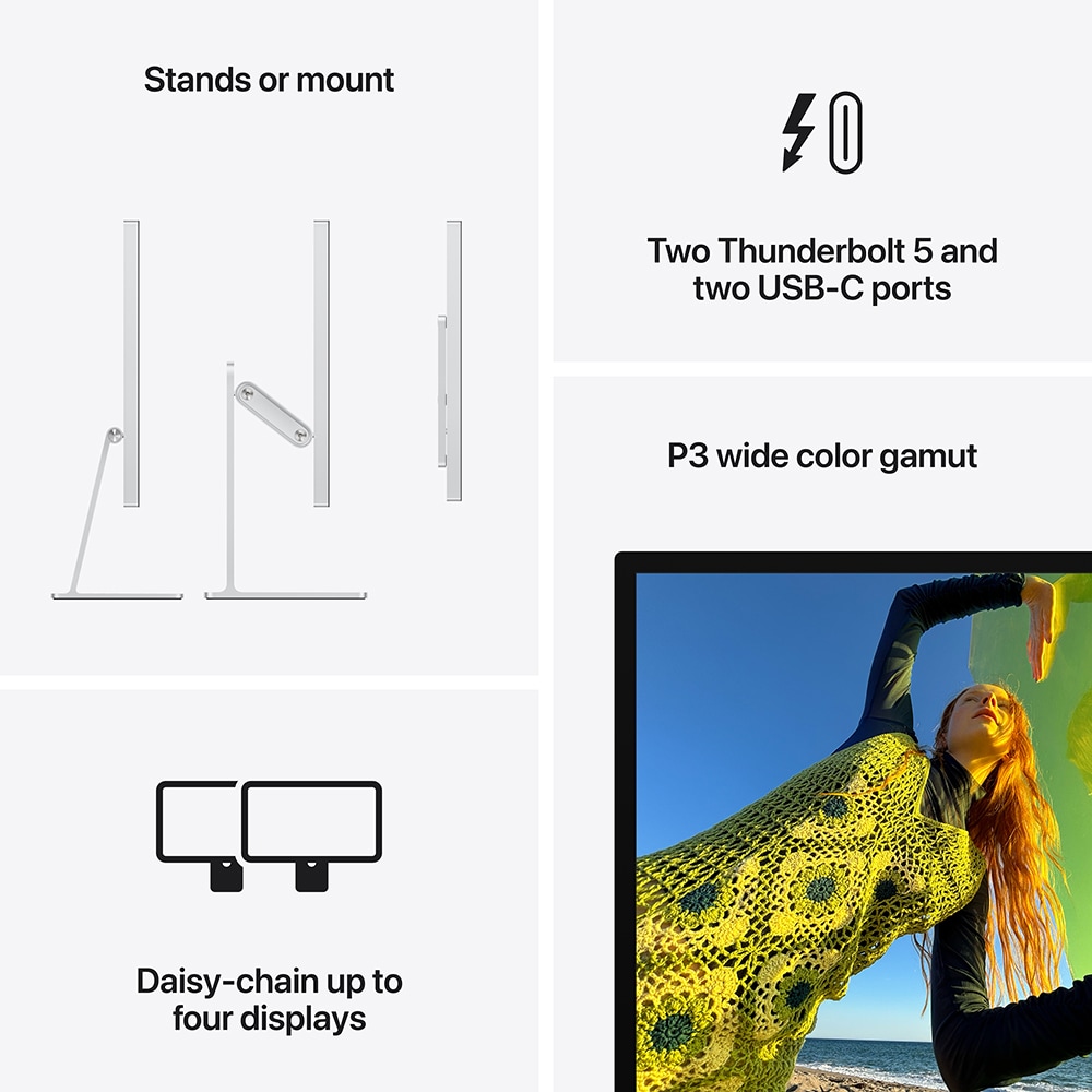 Monitor APPLE Studio Display mff14z/a, 27" 5K Retina, WebCam 12MP, Nano-Texture Glass, Tilt Adjustable Stand, argintiu