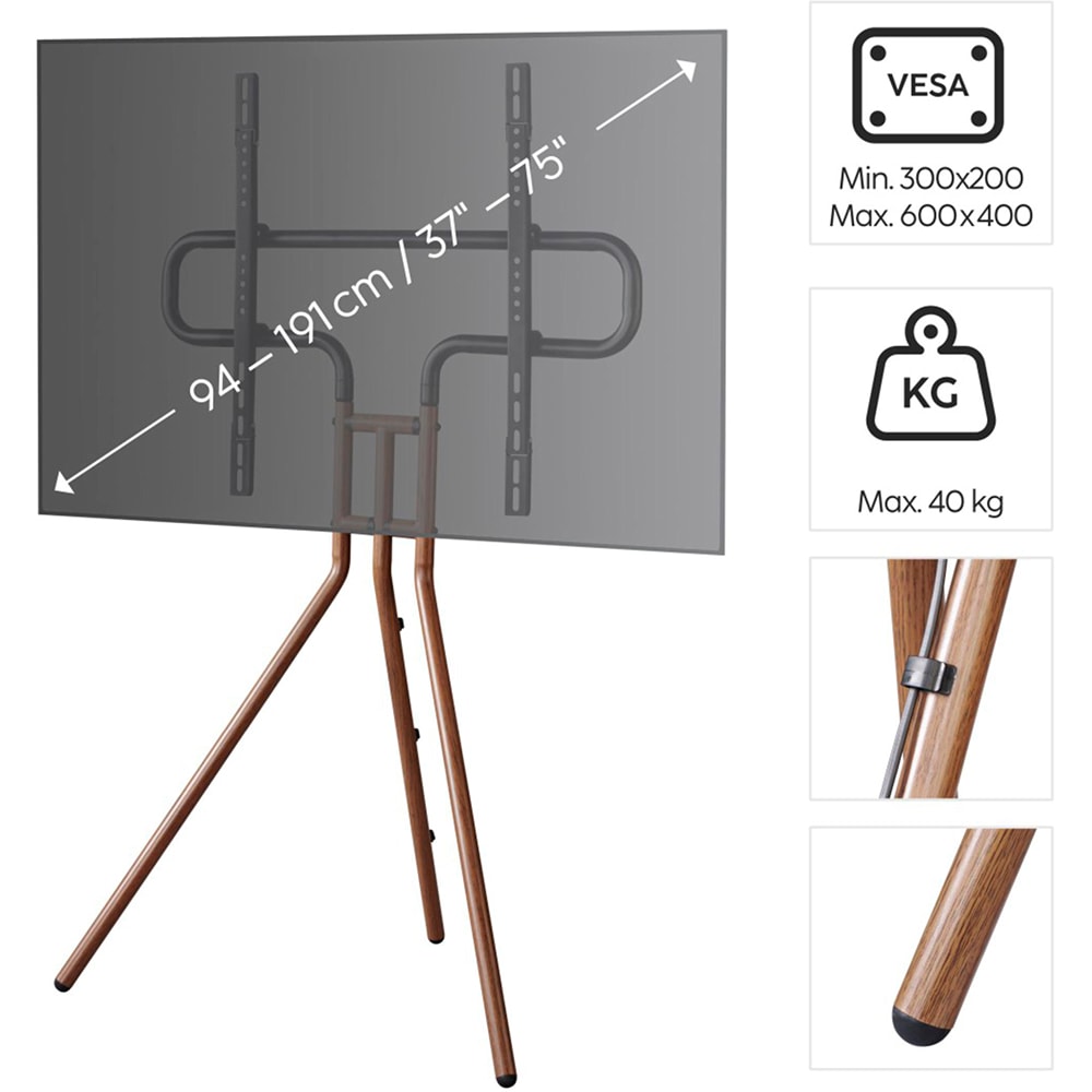 Suport TV podea HAMA 118092, reglabil, 37-75", 40kg, castaniu