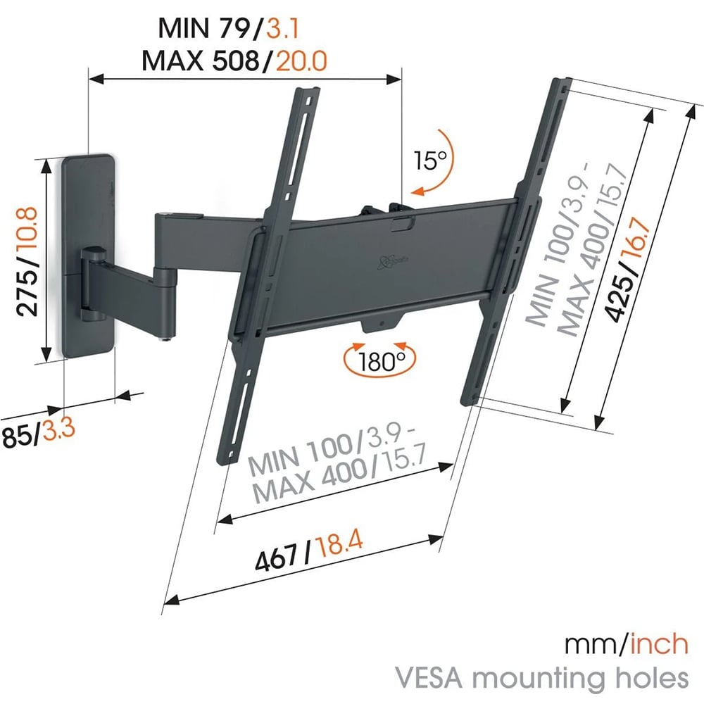 Suport TV perete VOGEL'S TVM 1443, reglabil, 32-65", 25kg, negru