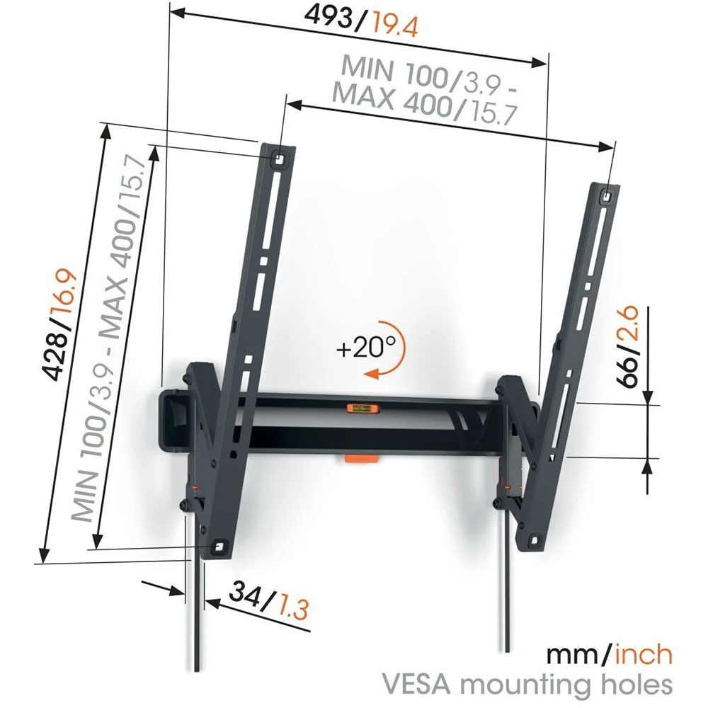 Suport TV perete VOGEL'S TVM 3413, reglabil, 32-65", 25kg, negru