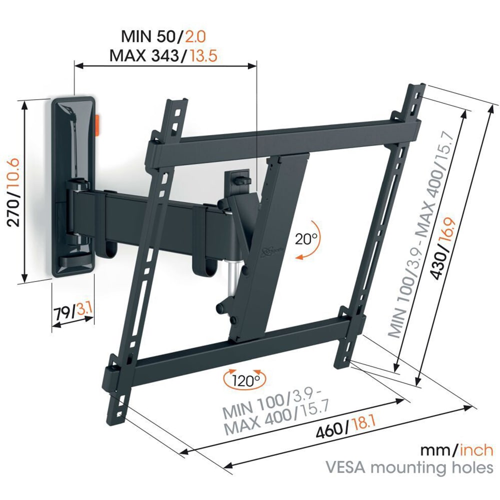Suport TV perete VOGEL'S TVM 3423, reglabil, 32-65", 25kg, negru