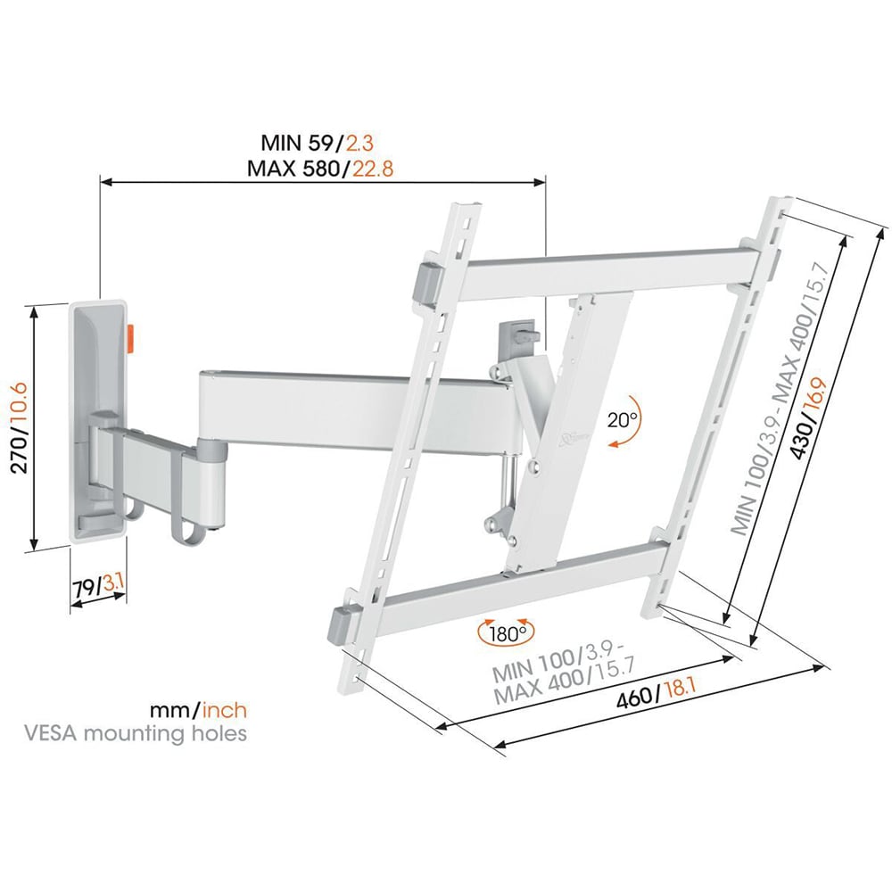 Suport TV perete VOGEL'S TVM 3443, reglabil, 32-65", 25kg, Alb