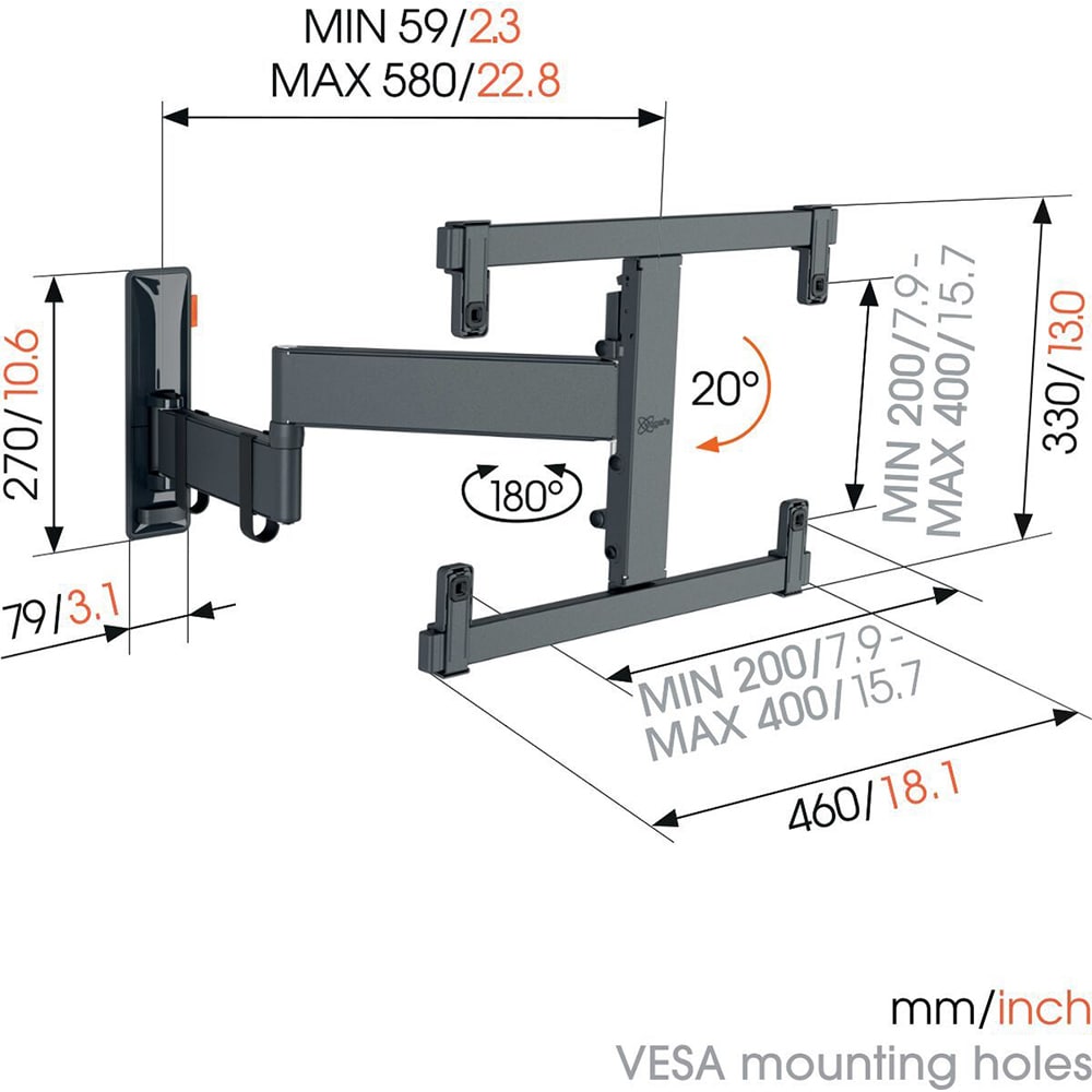 Suport TV perete VOGEL'S OLED TVM 3463, reglabil, 32-65", 25kg, negru