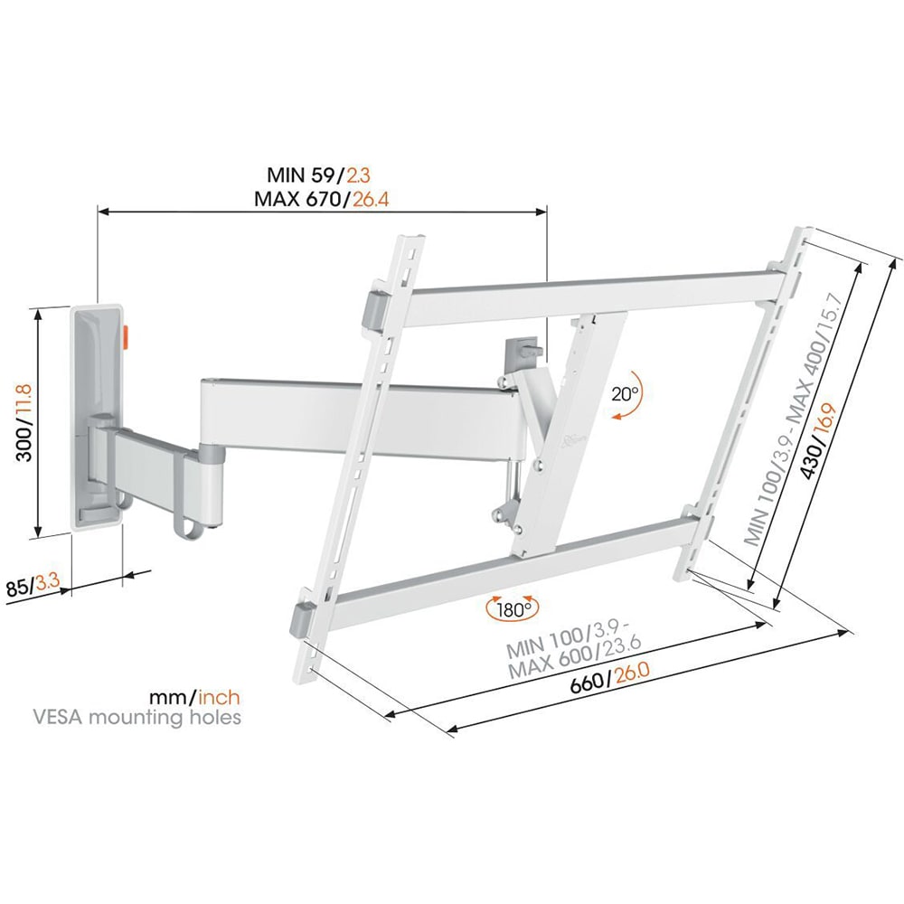 Suport TV perete VOGEL'S TVM 3643, reglabil, 40-77", 35kg, Alb