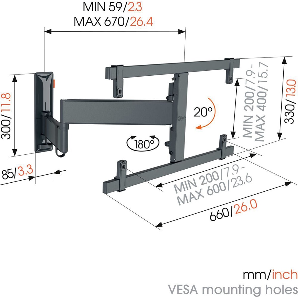 Suport TV perete VOGEL'S OLED TVM 3663, reglabil, 40-77", 35kg, negru