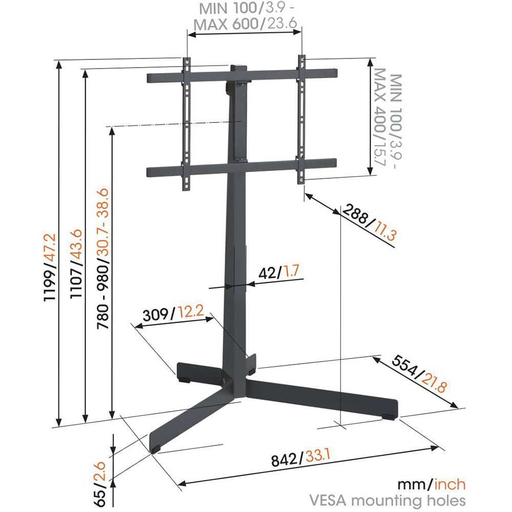 Suport TV podea VOGEL'S TVS 3690, reglabil, 40-77", 50kg, negru
