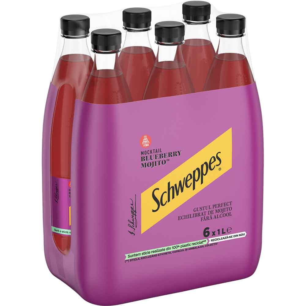 Bautura racoritoare carbogazoasa SCHWEPPES Blueberry Mojito bax 1L x 6 sticle