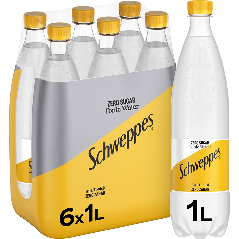 Bautura racoritoare carbogazoasa SCHWEPPES Tonic Zero Zahar bax 1L x 6 sticle