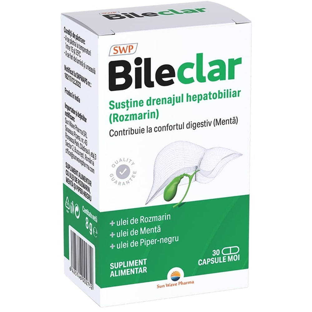 Supliment alimentar Bileclar, 30 capsule moi, SUN WAVE PHARMA