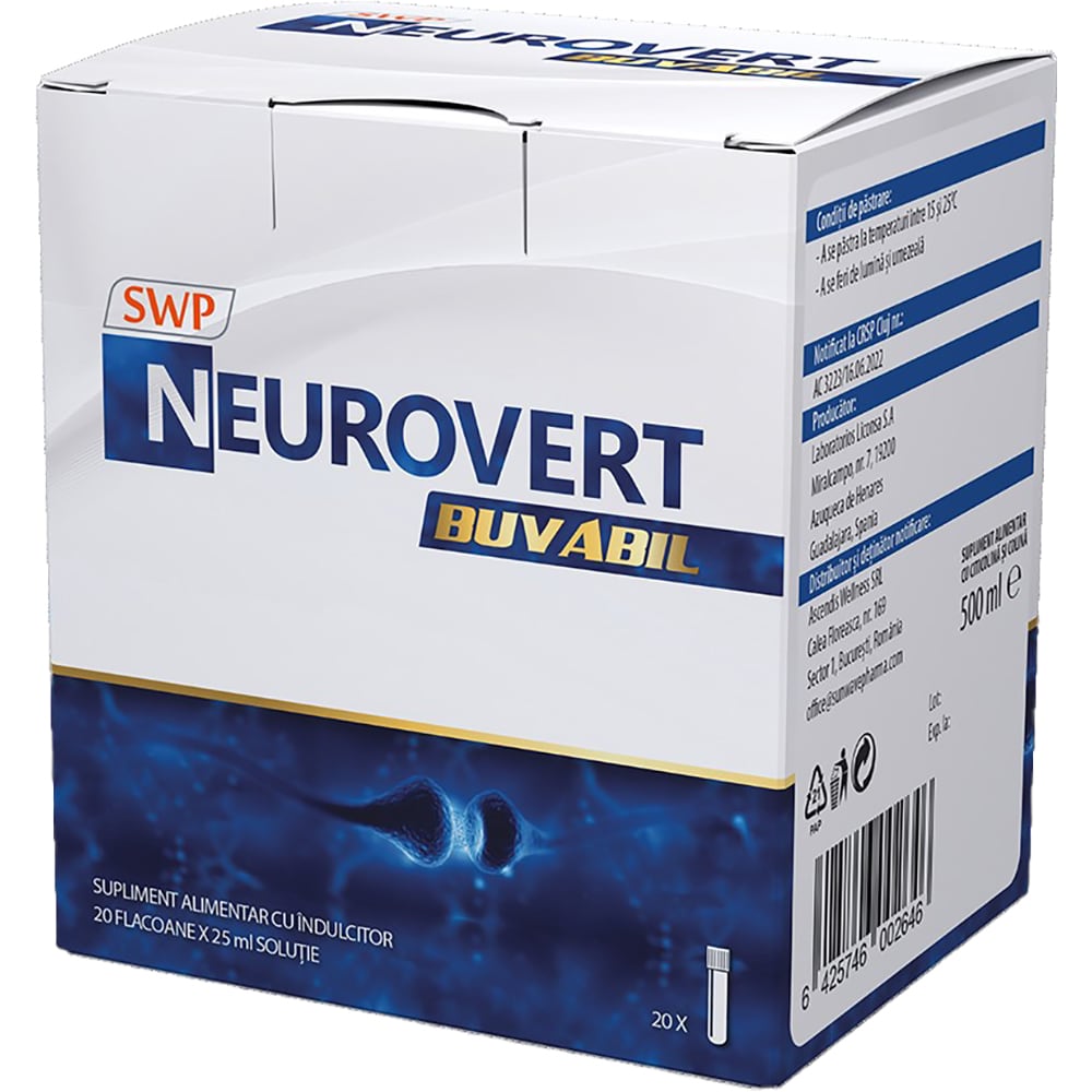 Supliment Neurovert buvabil, 20 fiole x 25ml, SUN WAVE